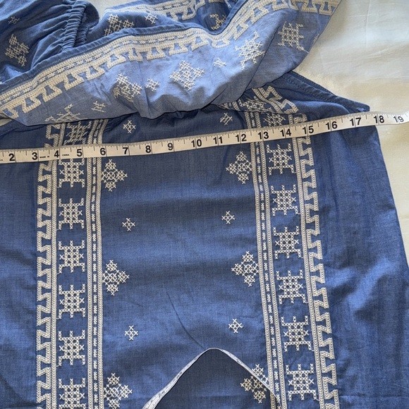 NWT Joy Joy Boho Off Shoulder Chambray Mini Dress Western Embroidery - Picture 6 of 12